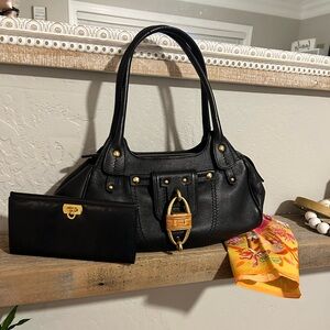 Ferragamo bundle! Black leather Wicker Padlock satchel, wallet, cotton square